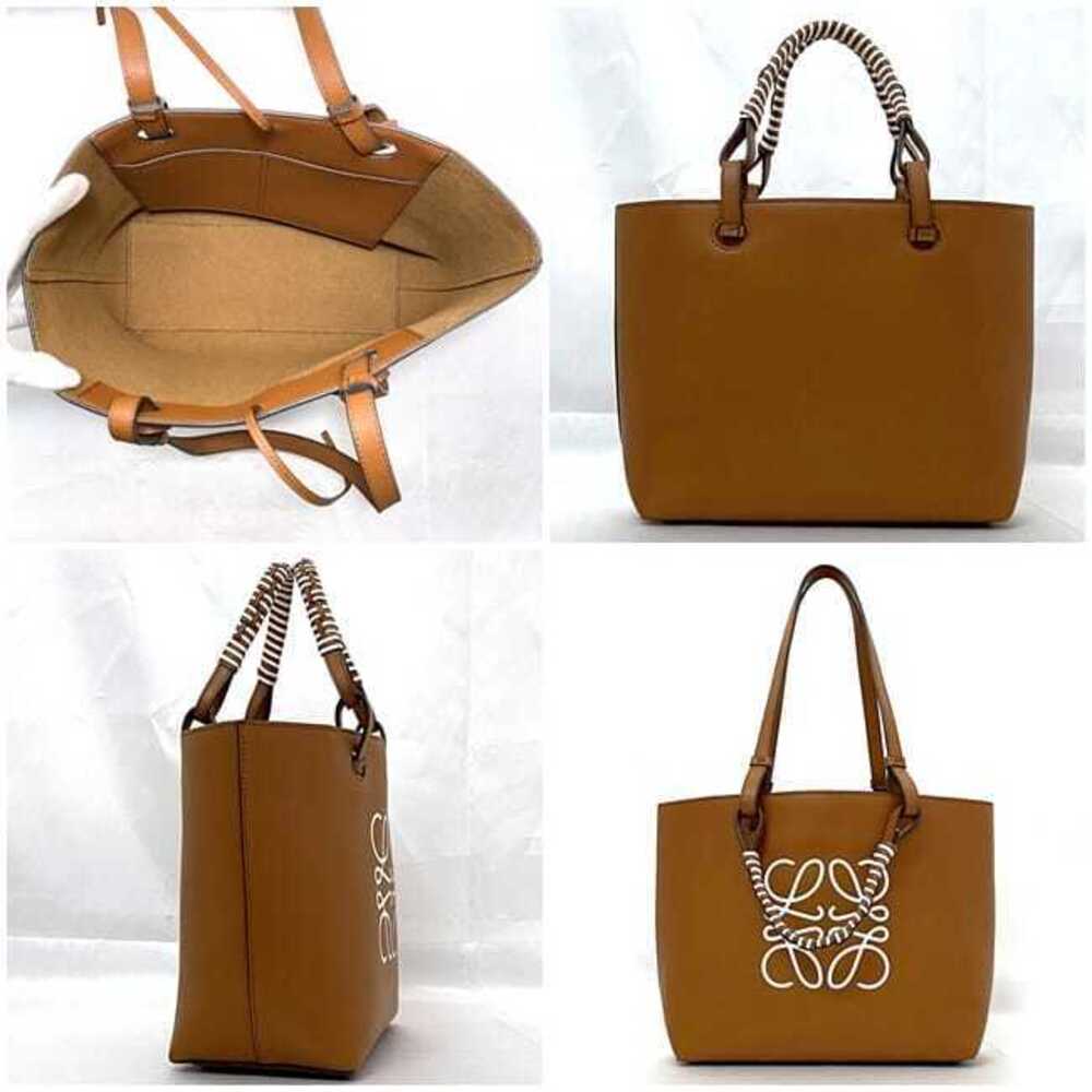 Loewe Leather Business Anagram Bag Tote Logo Shoulder Brown White